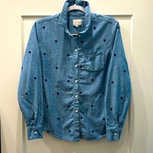 Sezane chambray shirt with embroidered hearts. Worn just once